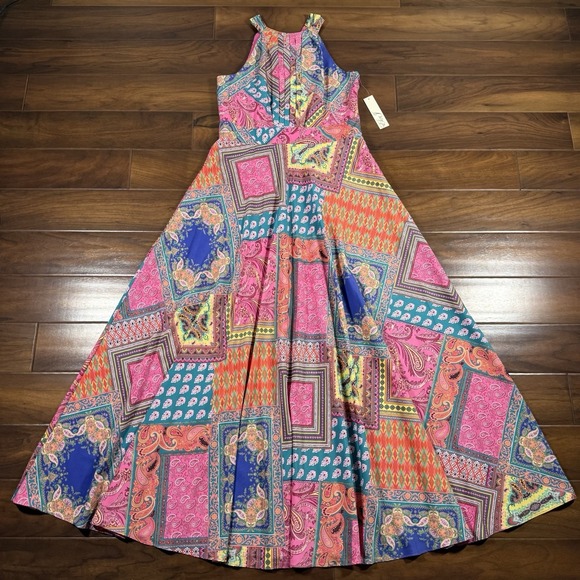 Eliza J Dresses & Skirts - Eliza J Women's Size 12 Paisley Patchwork Print Tie Back Halter Neck‎ Maxi Dress